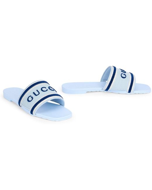 Gucci Blue Slides With Logo