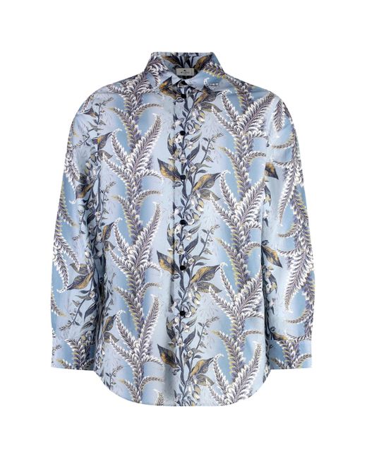 Camicia in cotone stampato di Etro in Blue da Uomo