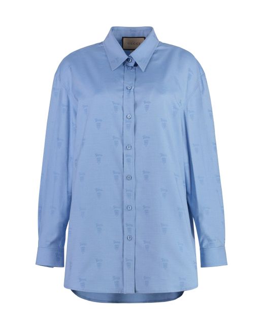 Gucci Blue Oxford Shirt In Cotton