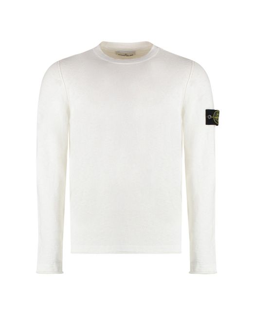 Stone Island White Cotton-nylon Blend Crew-neck Sweater for men