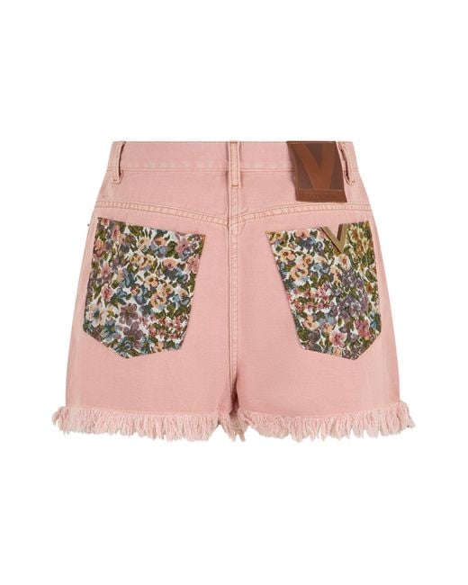 Valentino Garavani Pink Denim Shorts With Fringes