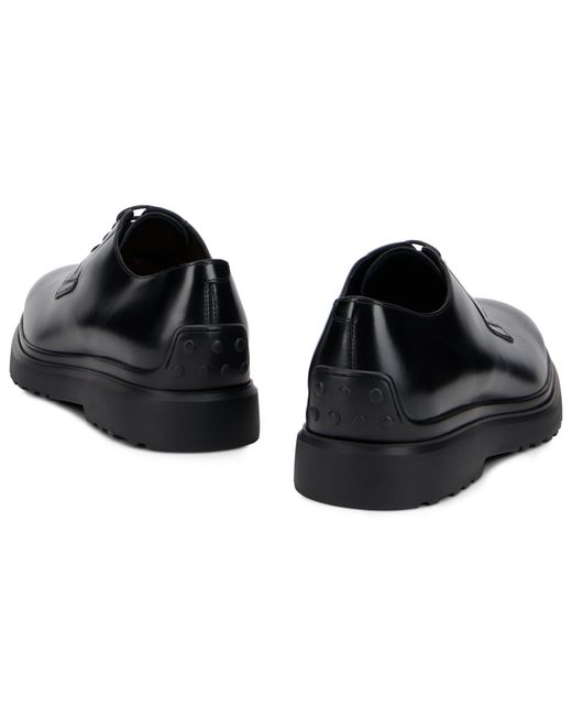 Tod's Black Shiny Leather Lace-Up Shoe With Flat Comfort Sole for men
