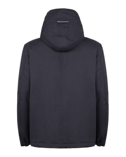 Slowear Blue Technical Fabric Jacket With Zip And Hood for men