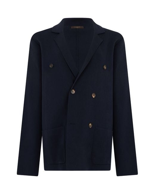 Slowear Blue Cotton Double-Breasted Jacket for men