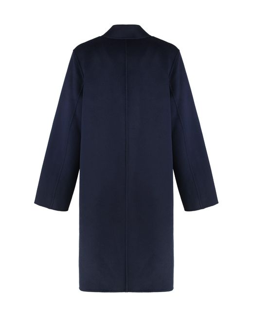 Tory Burch Blue Reversible Wool Coat