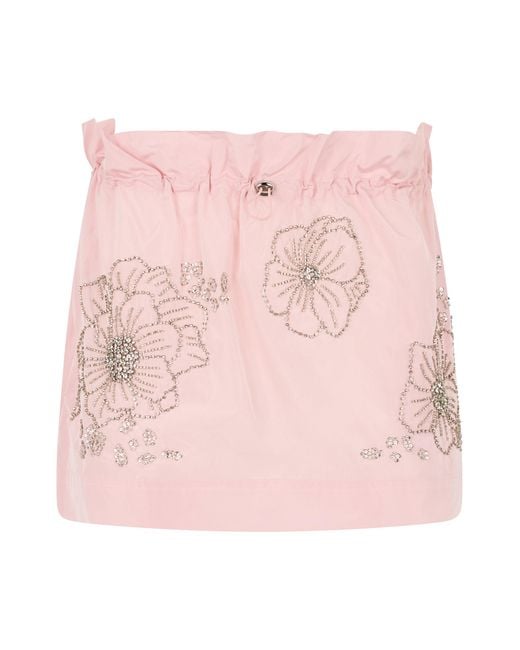 Des Phemmes Pink Mini Skirt With Drawstring Decorated With Rhinestones