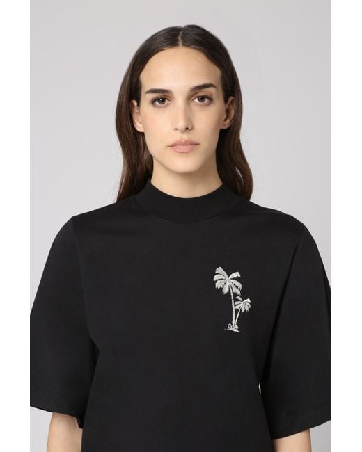 T-shirt girocollo in cotone di Palm Angels in Black