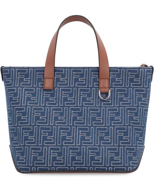 Fendi Blue Canvas And Leather Shopping Bag for men