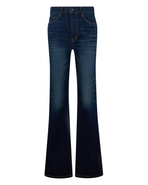 Tom Ford Blue Flared Pants With High Waist