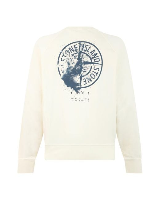Stone Island White Crew Neck Sweatshirt With Writing for men