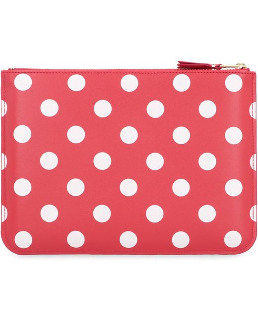Comme des Garçons Red Logo Detail Flat Leather Pouch
