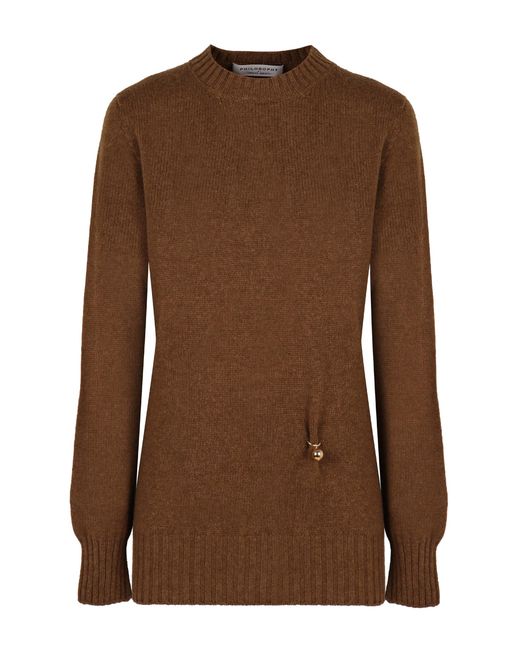 Philosophy Di Lorenzo Serafini Brown Luxurious Wool-Cashmere Sweater With-Tone Detail