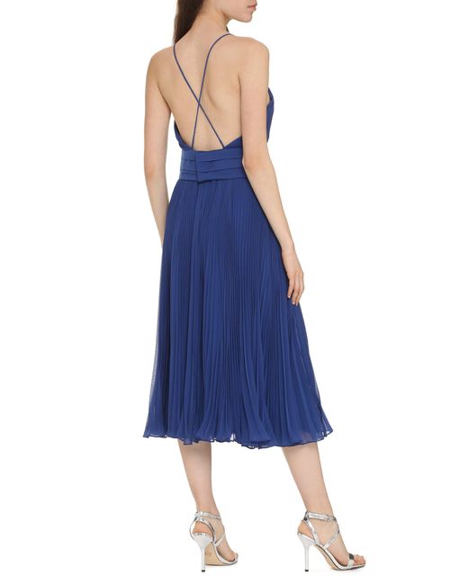 Max Mara Blue Cross Back Pleated Midi Dress For