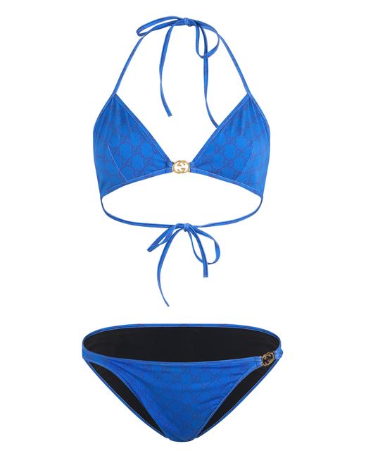 Gucci Blue Printed Gg Stretch Jersey Bikini
