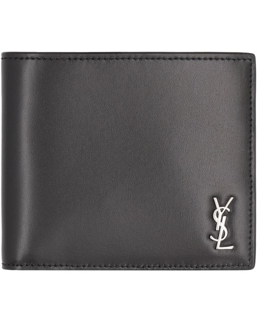 Saint Laurent Gray Tiny Cassandre East/West Leather Wallet for men