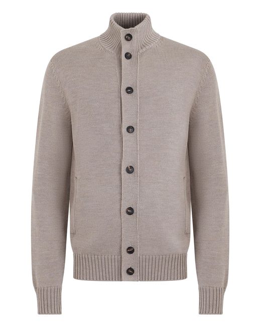 Slowear Gray Button-Front Wool Cardigan With High Collar for men