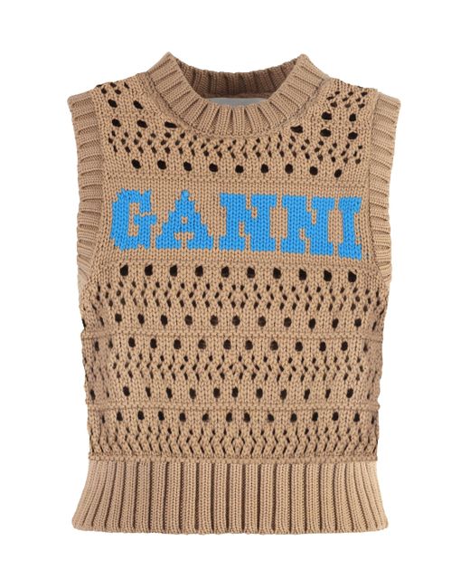 Ganni Natural Knitted Sleeveless Pullover