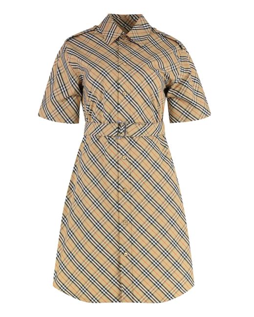 Burberry Natural Checked Cotton Shirtdress With Coordinated Waist Belt
