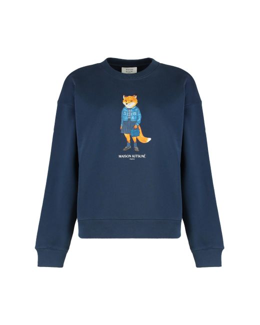 Felpa girocollo in cotone di Maison Kitsuné in Blue