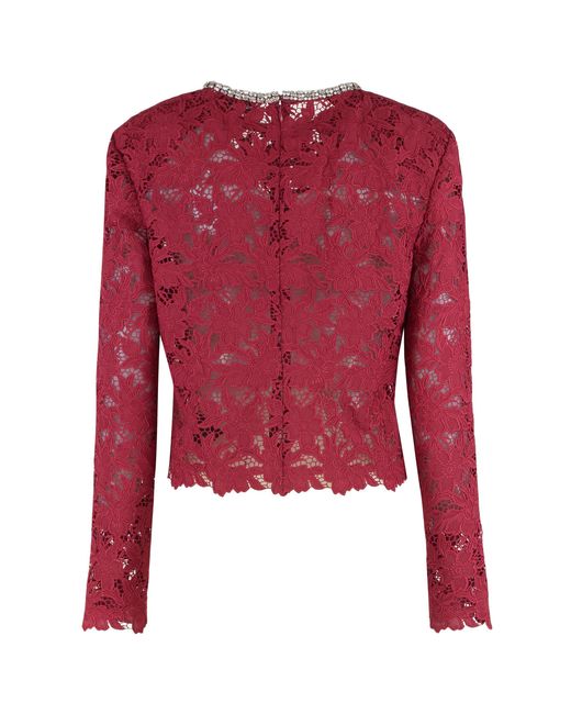 Self-Portrait Red Lace Top With Crystals