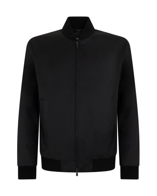 Boss Black Wool Blend Zip Front Bomber Jacket for men
