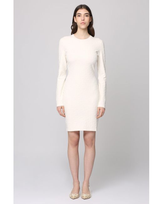 Mini-abito in maglia jacquard di Fendi in White
