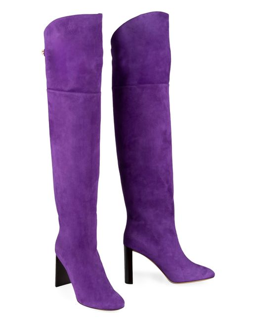 Maison Skorpios Purple Marylin Suede Knee High Boots
