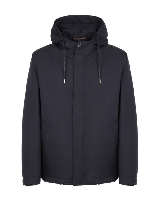 Slowear Blue Technical Fabric Jacket With Zip And Hood for men
