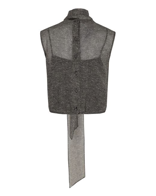 Gucci Gray Top In Georgette Di Seta Trasparente
