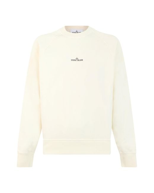 Stone Island White Crew Neck Sweatshirt With Writing for men