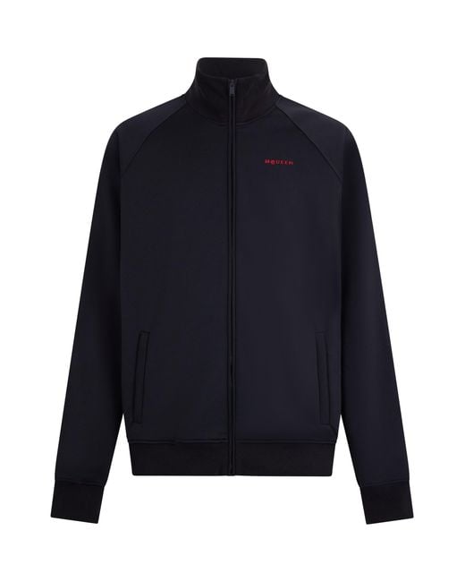 McQueen Blue Polyester Hoodie With Zipper for men