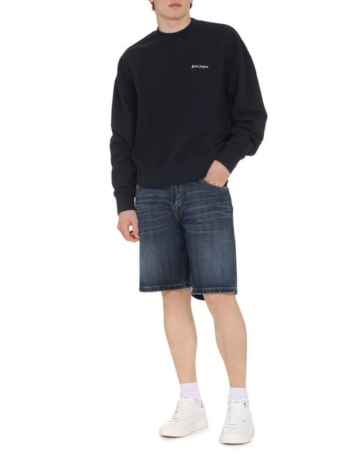 Palm Angels Blue Cotton Crew-Neck Sweatshirt for men