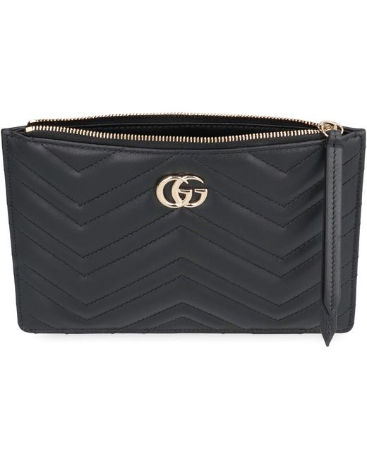 Gucci Gray Gg Marmont Leather Flat Pouch