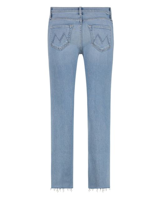 Mother Blue Dazzler Ankle Fray Straight Leg Jeans