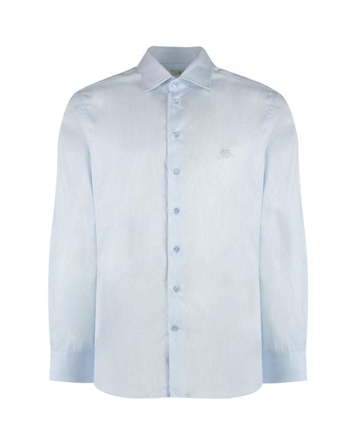 Etro Blue Button-Down Collar Cotton Shirt for men