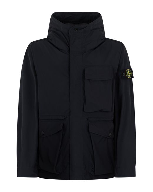 Stone Island Black Windbreaker With High Collar for men