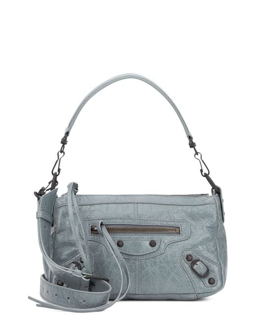 Balenciaga Gray Le City Moto Mini Lambskin Shoulder Bag