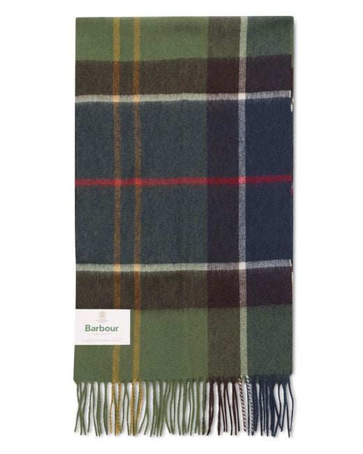 Barbour Green Checked Scarf With Fringes for men
