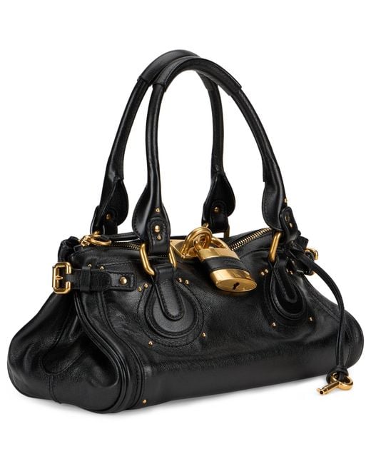 Chloé Black Elegant Leather Bag With Golden Details