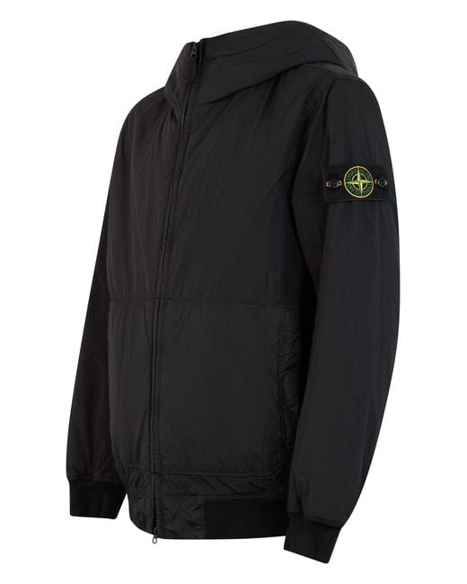 Stone Island Black Windbreaker With Hood for men