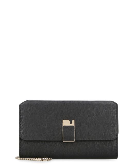 Valextra Black Nolo Leather Wallet On Chain
