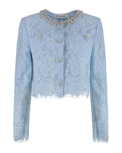 Self-Portrait Blue Lace Top