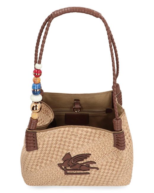 Etro Brown Small Raffia Shopping Bag Libra