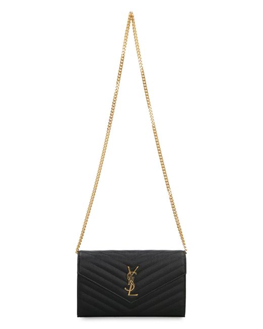 Saint Laurent Gray Cassandra Leather Wallet On Chain