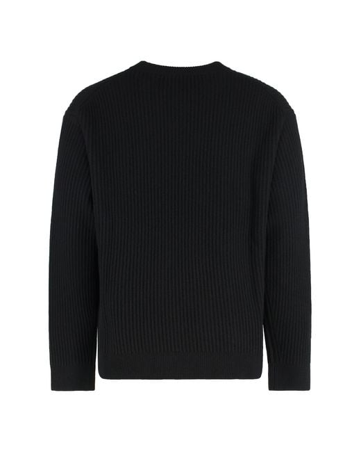 Maison Kitsuné Black Ribbed Wool Sweater for men