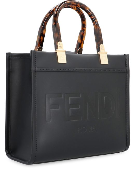 Fendi Sunshine Small Leather Handbag in Black | Lyst