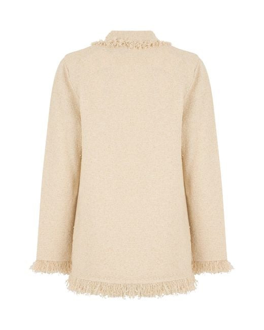 Elisabetta Franchi Natural Double-Breasted Blazer With Fringes