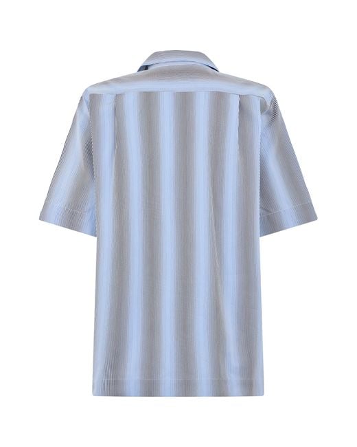 Dries Van Noten Blue Cotton Shirt With Short Sleeves for men