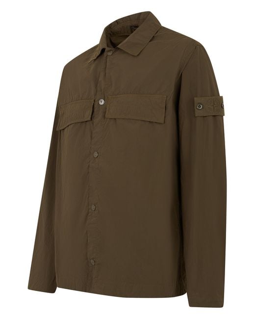 Stone Island Green Overshirt With Buttons for men