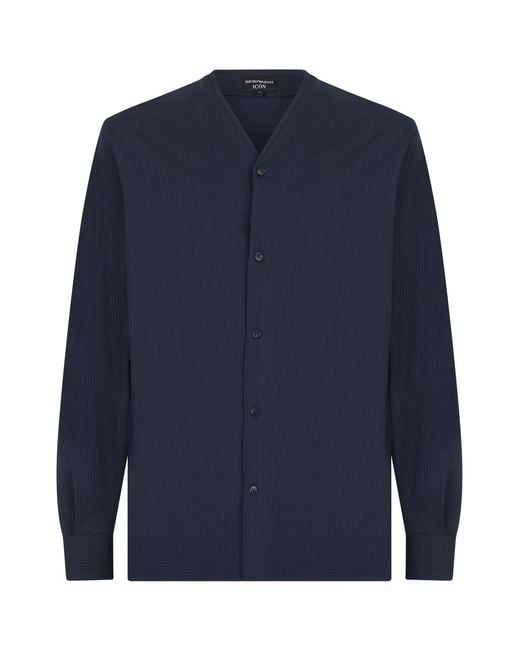 Emporio Armani Blue Shirt With V-Neck for men